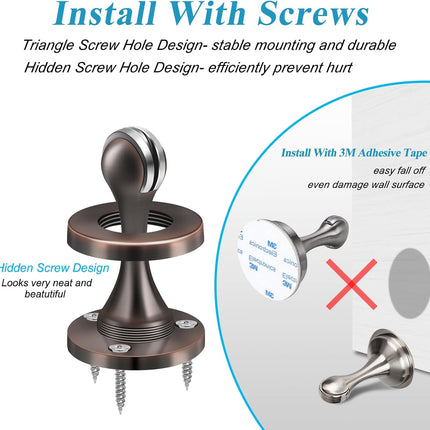 Magnetic Door Stoppers, Wall Floor Mount Door Stop, Oil Rubbed Bronze Heavy Duty Catch Holder, Stainless Steel, Doorstops for Bottom of Door, 2 Pack.