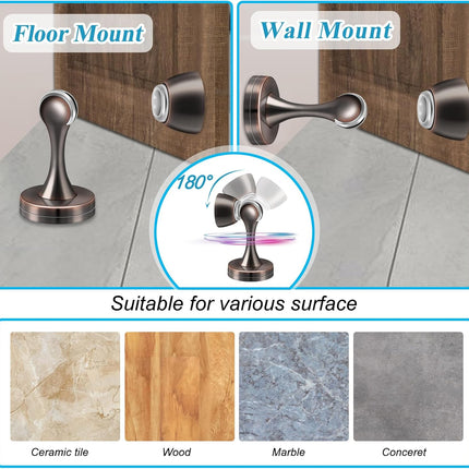 Magnetic Door Stoppers, Wall Floor Mount Door Stop, Oil Rubbed Bronze Heavy Duty Catch Holder, Stainless Steel, Doorstops for Bottom of Door, 2 Pack.