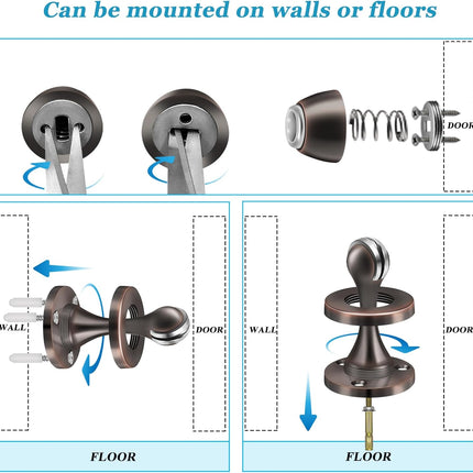 Magnetic Door Stoppers, Wall Floor Mount Door Stop, Oil Rubbed Bronze Heavy Duty Catch Holder, Stainless Steel, Doorstops for Bottom of Door, 2 Pack.