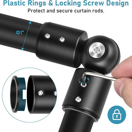 Curtain Rod Corner Connector Heavy Duty Hinged Elbow Connector, Adjustable Corner Curtain Rod Connector for 1 Inch Bay Window Curtain Rods, Black 1 Pack.