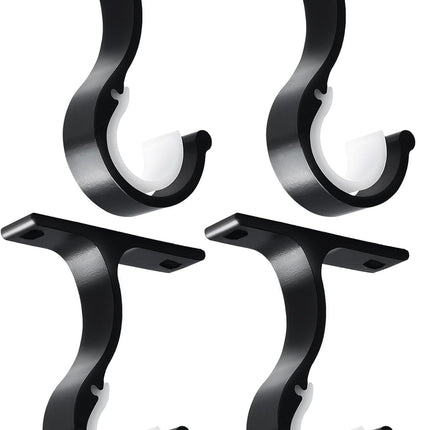 Ceiling Curtain Rod Bracket, 1 Inch Heavy Duty Curtain Rod Holders Brackets, 4 Pack Black Ceiling Hooks Hangers for Drapery Closet Pole.