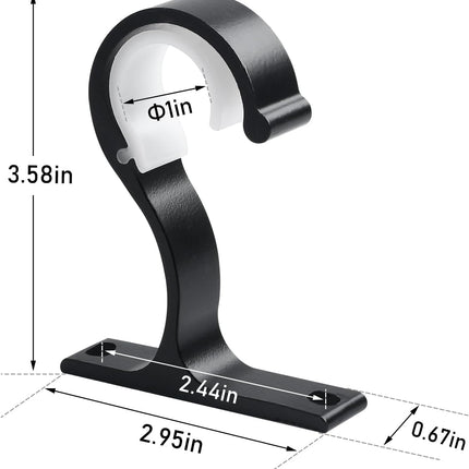 Ceiling Curtain Rod Bracket, 1 Inch Heavy Duty Curtain Rod Holders Brackets, 4 Pack Black Ceiling Hooks Hangers for Drapery Closet Pole.