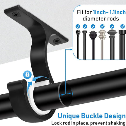 Ceiling Curtain Rod Bracket, 1 Inch Heavy Duty Curtain Rod Holders Brackets, 4 Pack Black Ceiling Hooks Hangers for Drapery Closet Pole.