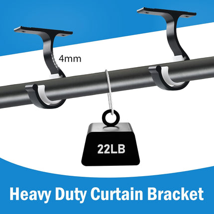 Ceiling Curtain Rod Bracket, 1 Inch Heavy Duty Curtain Rod Holders Brackets, 4 Pack Black Ceiling Hooks Hangers for Drapery Closet Pole.