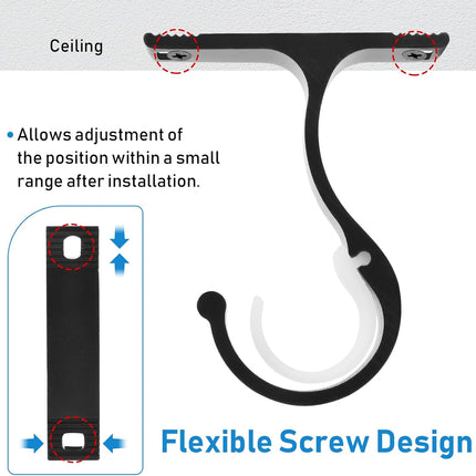 Ceiling Curtain Rod Bracket, 1 Inch Heavy Duty Curtain Rod Holders Brackets, 4 Pack Black Ceiling Hooks Hangers for Drapery Closet Pole.