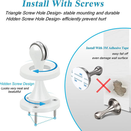 Door Stopper, Magnetic Door Stop White Wall Floor Mount Magnetic Door Stoppers Stainless Steel Magnetic Door Holder Catch Heavy Duty Modern Door Stops for Bottom of Door, 2 Pack.