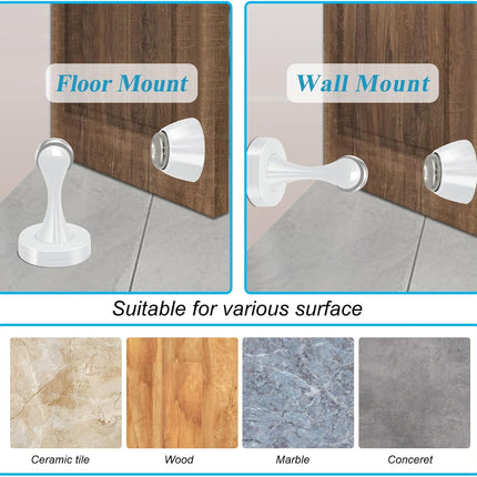 Door Stopper, Magnetic Door Stop White Wall Floor Mount Magnetic Door Stoppers Stainless Steel Magnetic Door Holder Catch Heavy Duty Modern Door Stops for Bottom of Door, 2 Pack.