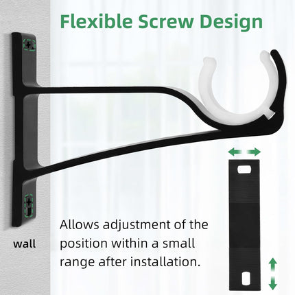 Curtain Rod Bracket, 4 Pack Heavy Duty Rods Holders Black Curtain Rod Hooks Brackets for Wall Single Drapery Rods Hangers Support Fit for 1 Inch Drape Pole.