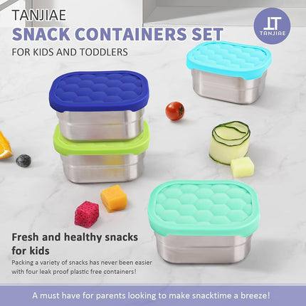 4Pack 8oz Small (1 CUP) Stainless Steel Snack Containers for Kids | Reusable Easy Open Toddler Snack Containers with Silicone Lids | Stackable Toddler Lunch Box for Daycare, School and Travel.