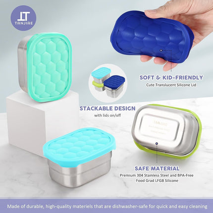 4Pack 8oz Small (1 CUP) Stainless Steel Snack Containers for Kids | Reusable Easy Open Toddler Snack Containers with Silicone Lids | Stackable Toddler Lunch Box for Daycare, School and Travel.