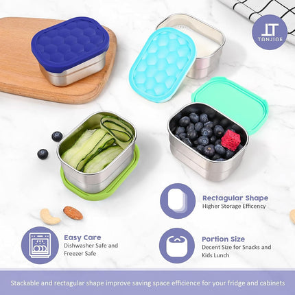 4Pack 8oz Small (1 CUP) Stainless Steel Snack Containers for Kids | Reusable Easy Open Toddler Snack Containers with Silicone Lids | Stackable Toddler Lunch Box for Daycare, School and Travel.