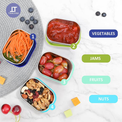 4Pack 8oz Small (1 CUP) Stainless Steel Snack Containers for Kids | Reusable Easy Open Toddler Snack Containers with Silicone Lids | Stackable Toddler Lunch Box for Daycare, School and Travel.