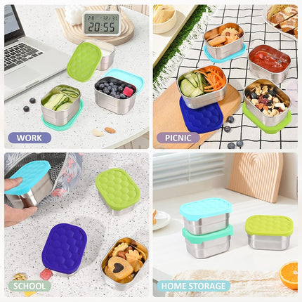 4Pack 8oz Small (1 CUP) Stainless Steel Snack Containers for Kids | Reusable Easy Open Toddler Snack Containers with Silicone Lids | Stackable Toddler Lunch Box for Daycare, School and Travel.