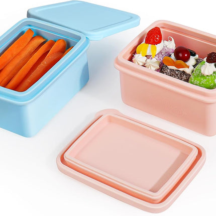 Silicone Snack Containers for Kids, Leak Proof Microwavable Small Lunch Box Containers with Lids for Toddlers, 1 Cup BPA Free Freezer Molds for Soups/Baby Food Storage (13.5oz*2).