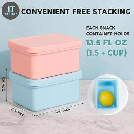 Silicone Snack Containers for Kids, Leak Proof Microwavable Small Lunch Box Containers with Lids for Toddlers, 1 Cup BPA Free Freezer Molds for Soups/Baby Food Storage (13.5oz*2).
