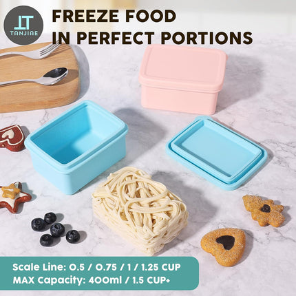 Silicone Snack Containers for Kids, Leak Proof Microwavable Small Lunch Box Containers with Lids for Toddlers, 1 Cup BPA Free Freezer Molds for Soups/Baby Food Storage (13.5oz*2).