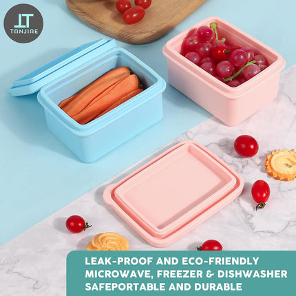 Silicone Snack Containers for Kids, Leak Proof Microwavable Small Lunch Box Containers with Lids for Toddlers, 1 Cup BPA Free Freezer Molds for Soups/Baby Food Storage (13.5oz*2).