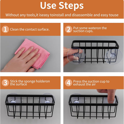 Sponge Holder for Kitchen Sink Suction,Stainless Steel Sponge Holder for Sponges, Scrubbers, Soap, Kitchen, Bathroom, Black.