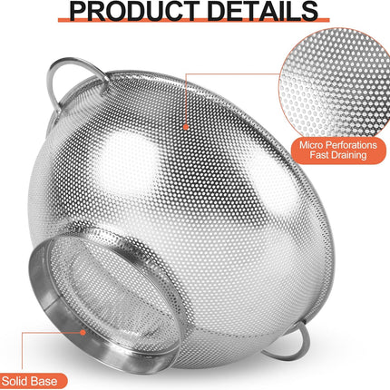 Colander Stainless Steel 3-Quart, Strainer for Kitchen Food, Dishwasher Safe.