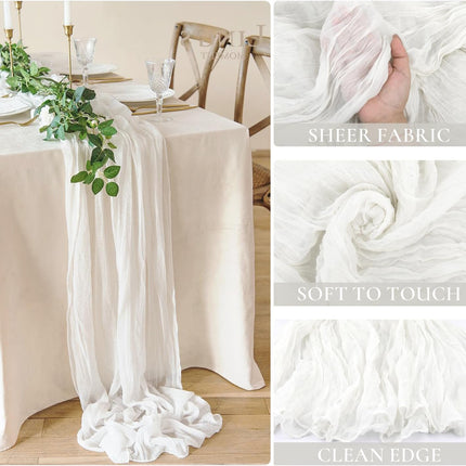 White Cheesecloth Table Runner 10FT Long Boho Gauze Table Runner Rustic Sheer Runner for Wedding Bridal Baby Shower Birthday Party Table Decor Decorations (35x120inch).
