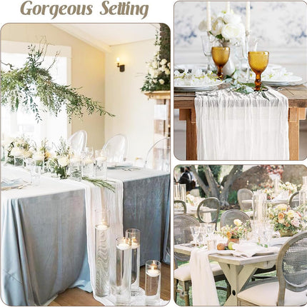 White Cheesecloth Table Runner 10FT Long Boho Gauze Table Runner Rustic Sheer Runner for Wedding Bridal Baby Shower Birthday Party Table Decor Decorations (35x120inch).