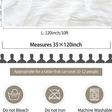White Cheesecloth Table Runner 10FT Long Boho Gauze Table Runner Rustic Sheer Runner for Wedding Bridal Baby Shower Birthday Party Table Decor Decorations (35x120inch).