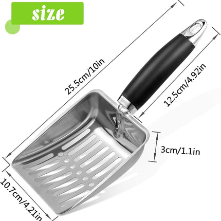 Cat Litter Scoop - Stainless Steel Metal Cat Litter Scoop-Kitty Metal Scooper-Sturdy Mesh Scooper - Mesh Shovel-Easy to Clean - Suitable for Cat Litter Box - Light Black.