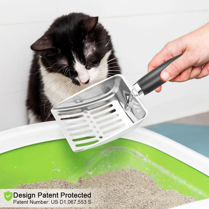 Cat Litter Scoop - Stainless Steel Metal Cat Litter Scoop-Kitty Metal Scooper-Sturdy Mesh Scooper - Mesh Shovel-Easy to Clean - Suitable for Cat Litter Box - Light Black.