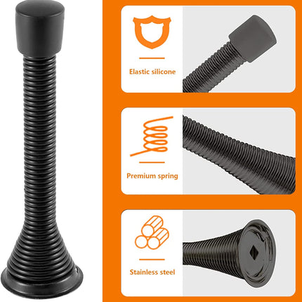 Spring Door Stopper, 5 Pcs Wall Mounted Spring Doorstop, Spring Door Stop for Walls, Black.