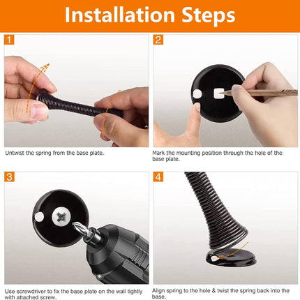 Spring Door Stopper, 5 Pcs Wall Mounted Spring Doorstop, Spring Door Stop for Walls, Black.