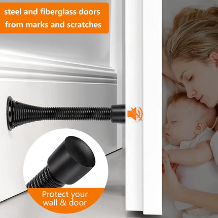 Spring Door Stopper, 5 Pcs Wall Mounted Spring Doorstop, Spring Door Stop for Walls, Black.