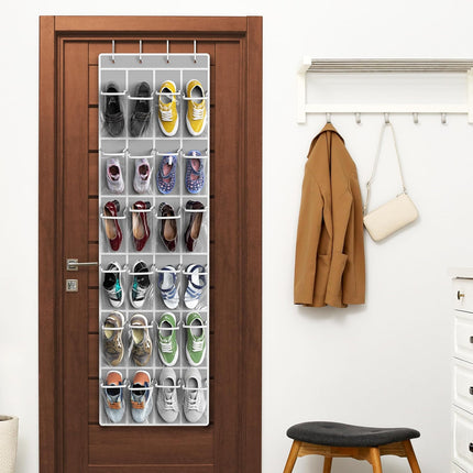 SimpleHouseware Crystal Clear Over The Door Hanging Shoe Organizer, 24 Pockets, Grey (162.6 cm H x 48.6 cm W).