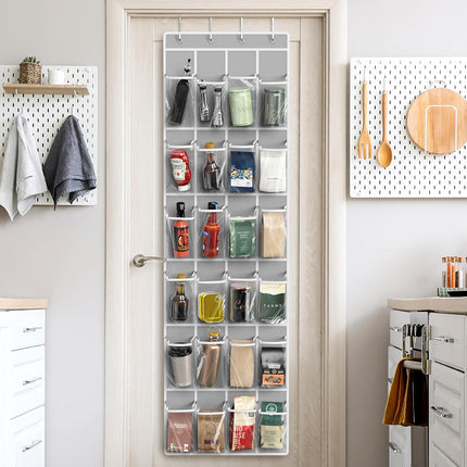 SimpleHouseware Crystal Clear Over The Door Hanging Shoe Organizer, 24 Pockets, Grey (162.6 cm H x 48.6 cm W).