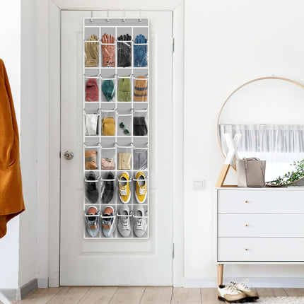 SimpleHouseware Crystal Clear Over The Door Hanging Shoe Organizer, 24 Pockets, Grey (162.6 cm H x 48.6 cm W).