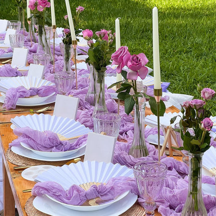 Lilac Purple Cheese Cloth Table Runner Easter Spring Boho Romantic 10ft Lavender Gauze Cheesecloth Table Runner for Baby Shower Decoration Wedding Bridal Shower Table Decor (35x120inch).