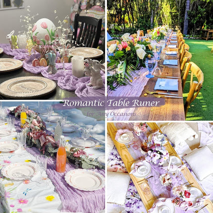 Lilac Purple Cheese Cloth Table Runner Easter Spring Boho Romantic 10ft Lavender Gauze Cheesecloth Table Runner for Baby Shower Decoration Wedding Bridal Shower Table Decor (35x120inch).