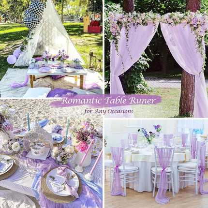 Lilac Purple Cheese Cloth Table Runner Easter Spring Boho Romantic 10ft Lavender Gauze Cheesecloth Table Runner for Baby Shower Decoration Wedding Bridal Shower Table Decor (35x120inch).