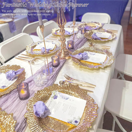 Lilac Purple Cheese Cloth Table Runner Easter Spring Boho Romantic 10ft Lavender Gauze Cheesecloth Table Runner for Baby Shower Decoration Wedding Bridal Shower Table Decor (35x120inch).