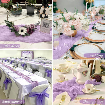 Lilac Purple Cheese Cloth Table Runner Easter Spring Boho Romantic 10ft Lavender Gauze Cheesecloth Table Runner for Baby Shower Decoration Wedding Bridal Shower Table Decor (35x120inch).