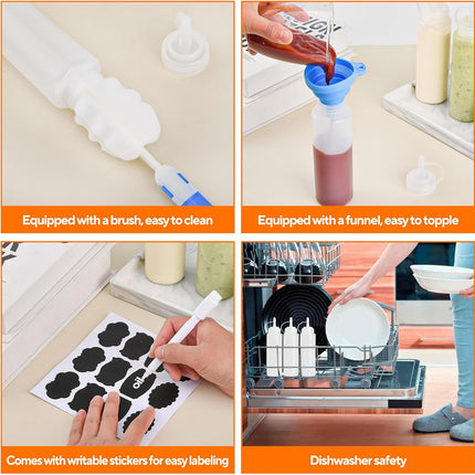 4 Pcs 8 oz Condiment Squeeze Bottles for Sauce, Plastic Squeeze Bottles, Squirt Bottle Oil Container Dispenser for Ketchup, Sauce, BBQ, Grilling, Salad Dressing, Honey,Paint and Craft.