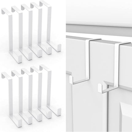 Over The Door Hooks 10 Pack, Z-Shaped Door Hanger Hook Fits The 1 3/8" and 1 3/4" Door Widths, Reversible Metal Door Hooks for Hanging Clothes, Coats, Towels, Shoe Organizers (White).