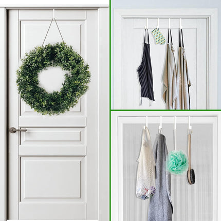 Over The Door Hooks 10 Pack, Z-Shaped Door Hanger Hook Fits The 1 3/8" and 1 3/4" Door Widths, Reversible Metal Door Hooks for Hanging Clothes, Coats, Towels, Shoe Organizers (White).