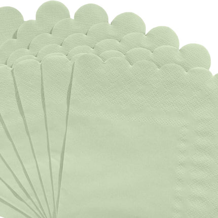 120 Pcs Cocktail Napkins Sage Green Wedding Napkins Disposable Baby Shower Scalloped Napkins for Bridal Shower, Birthday, 5 x 5 Inch.