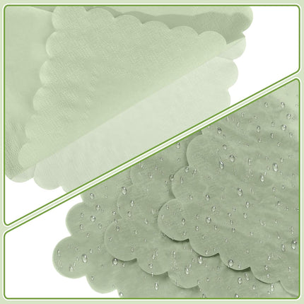 120 Pcs Cocktail Napkins Sage Green Wedding Napkins Disposable Baby Shower Scalloped Napkins for Bridal Shower, Birthday, 5 x 5 Inch.