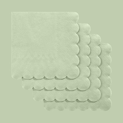 120 Pcs Cocktail Napkins Sage Green Wedding Napkins Disposable Baby Shower Scalloped Napkins for Bridal Shower, Birthday, 5 x 5 Inch.