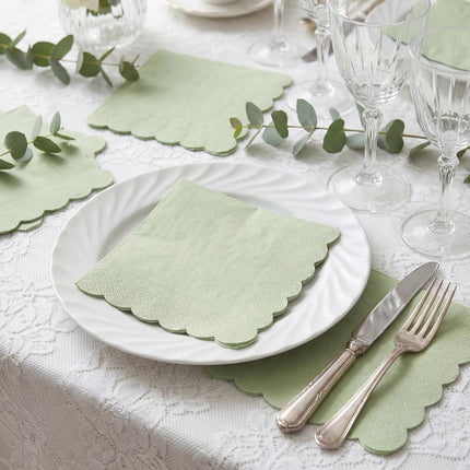 120 Pcs Cocktail Napkins Sage Green Wedding Napkins Disposable Baby Shower Scalloped Napkins for Bridal Shower, Birthday, 5 x 5 Inch.
