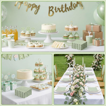 120 Pcs Cocktail Napkins Sage Green Wedding Napkins Disposable Baby Shower Scalloped Napkins for Bridal Shower, Birthday, 5 x 5 Inch.