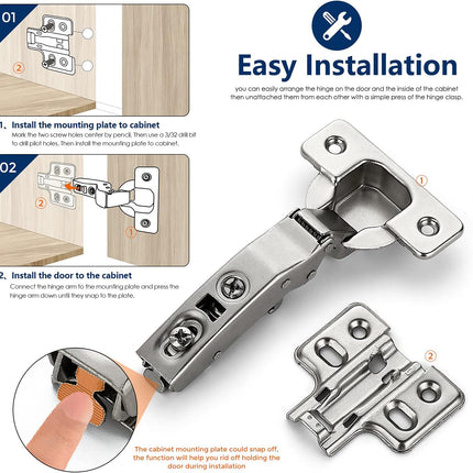 10 Pack 5 Pairs European Kitchen Cabinet Hinges Soft Close Full Overlay Cabinet Door Hinges Heavy-Duty Frameless Adjustable Concealed Cabinet Cup Hinge.