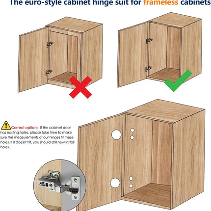 10 Pack 5 Pairs European Kitchen Cabinet Hinges Soft Close Full Overlay Cabinet Door Hinges Heavy-Duty Frameless Adjustable Concealed Cabinet Cup Hinge.