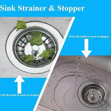 [2 Pack]  Kitchen Sink Strainer - Sink Drain Stopper - Kitchen Sink Plug with Anti-Clogging Basket - Bouchon Evier Cuisine - Compatible with 79–83mm Inner Diameter.